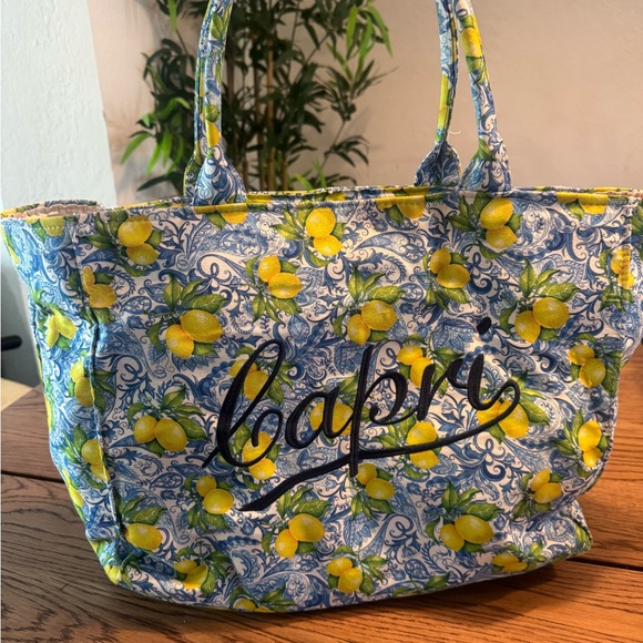 Capri Lemon Print Tote Bag  Divina Italian Design  Large Travel Beach Market Bag - Picture 1 of 4